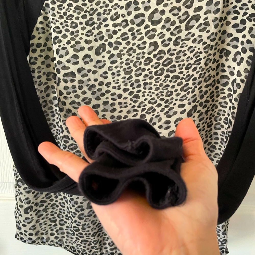 Cheetah print long sleeve blouse medium sheer cotton Black gray silver fun sexy